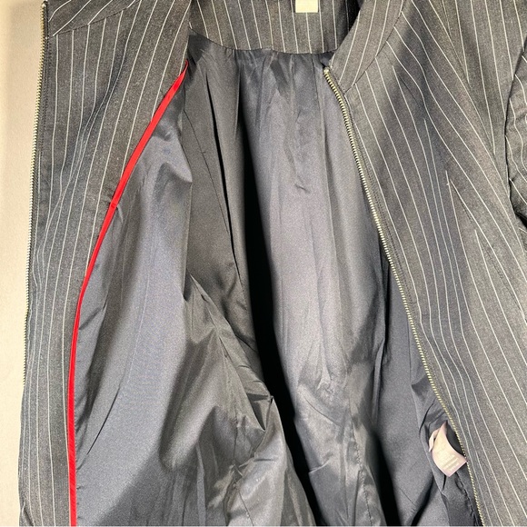 Tommy Hilfiger Navy Pinstripe Elbow Pad Blazer Size 14 Mock Collar Blue Jacket - Picture 6 of 14